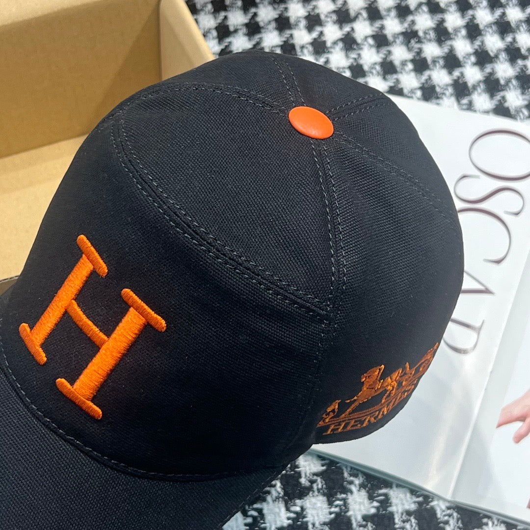 Hermès Nevada Street H Baseball Cap – Black & Orange Edition