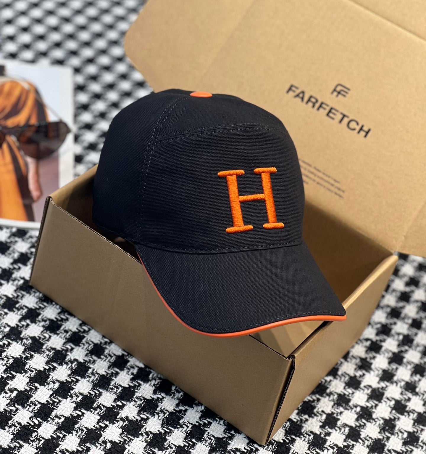 Hermès Nevada Street H Baseball Cap – Black & Orange Edition