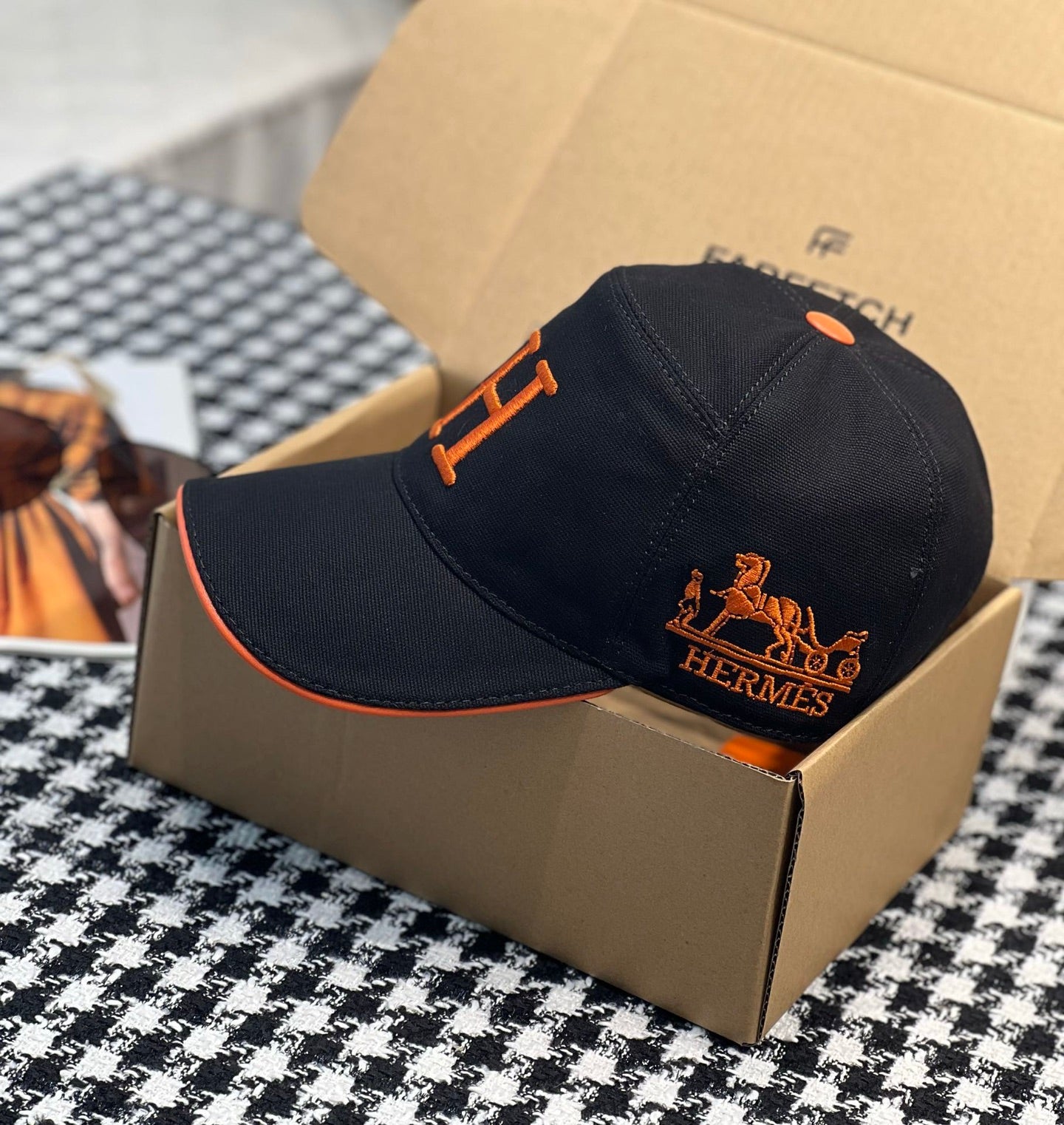 Hermès Nevada Street H Baseball Cap – Black & Orange Edition