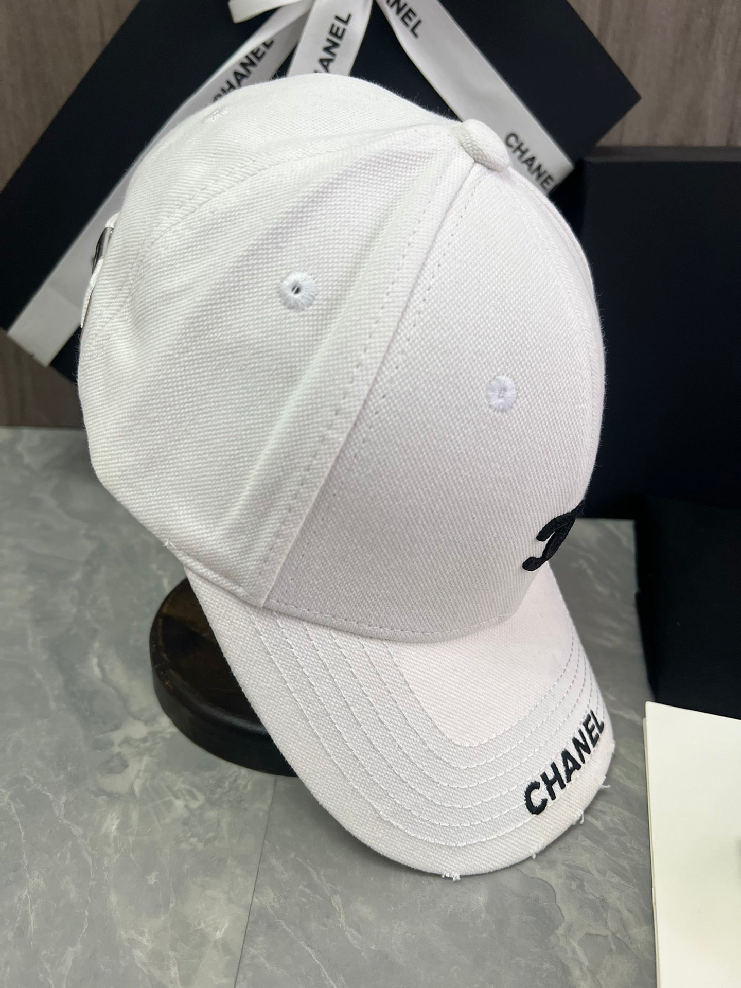 Chanel Cotton Canvas Baseball Cap – White & Black Edition