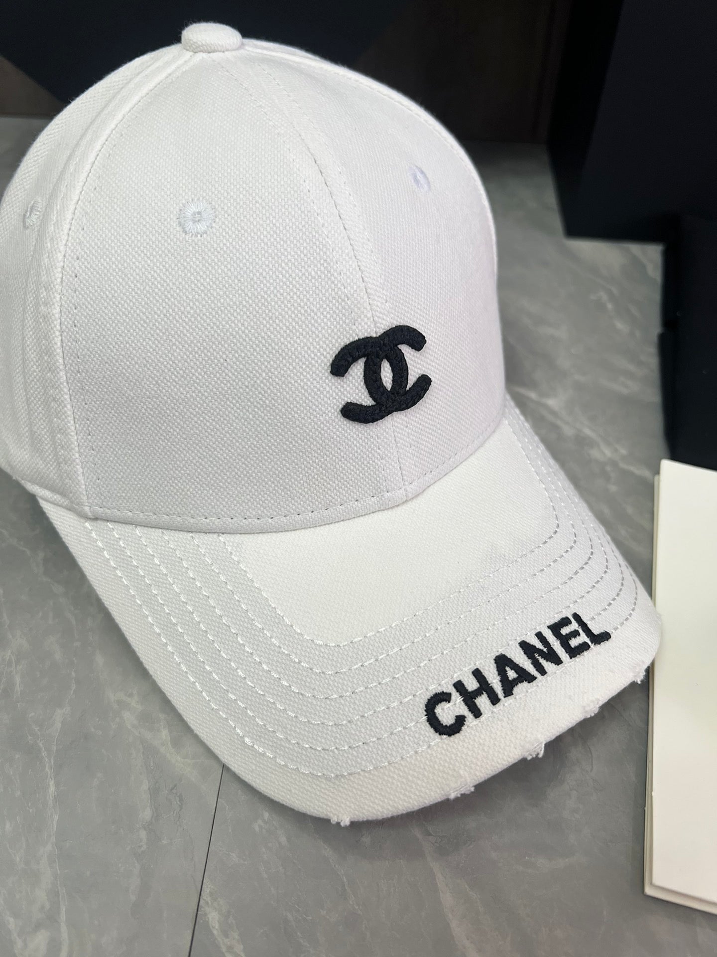 Chanel Cotton Canvas Baseball Cap – White & Black Edition