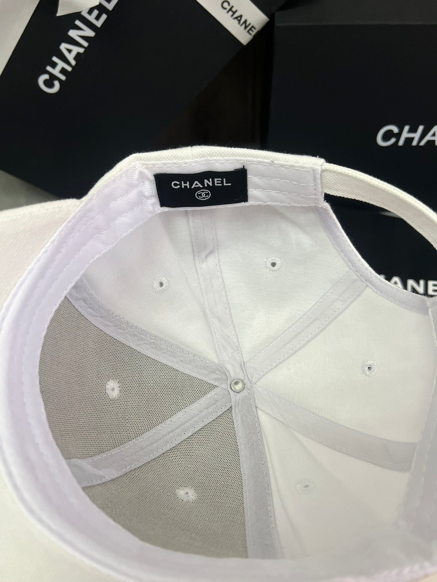 Chanel Cotton Canvas Baseball Cap – White & Black Edition