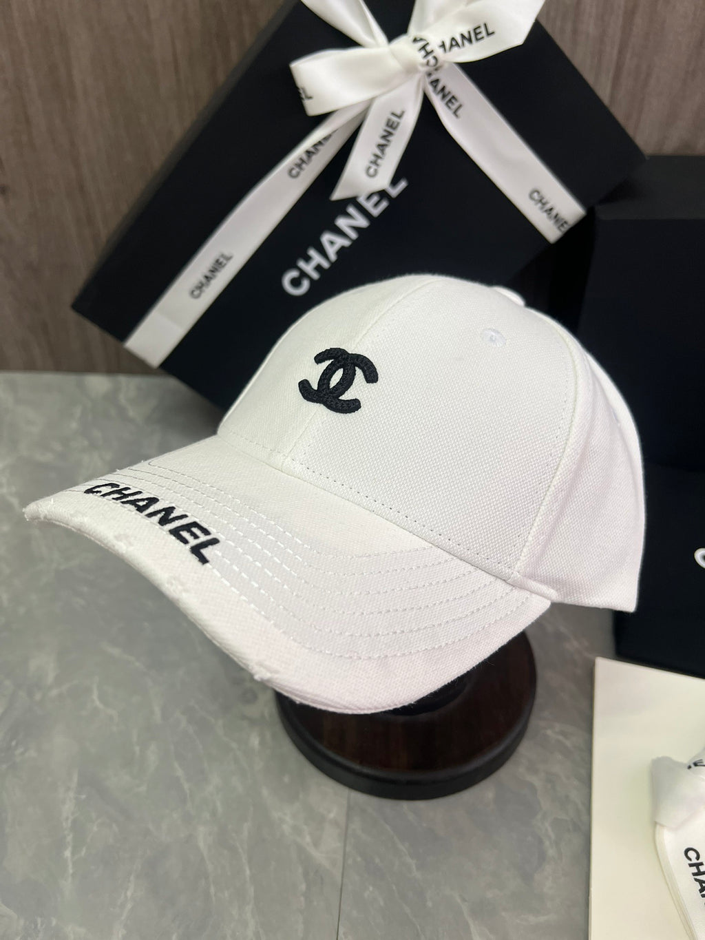 Chanel Cotton Canvas Baseball Cap – White & Black Edition