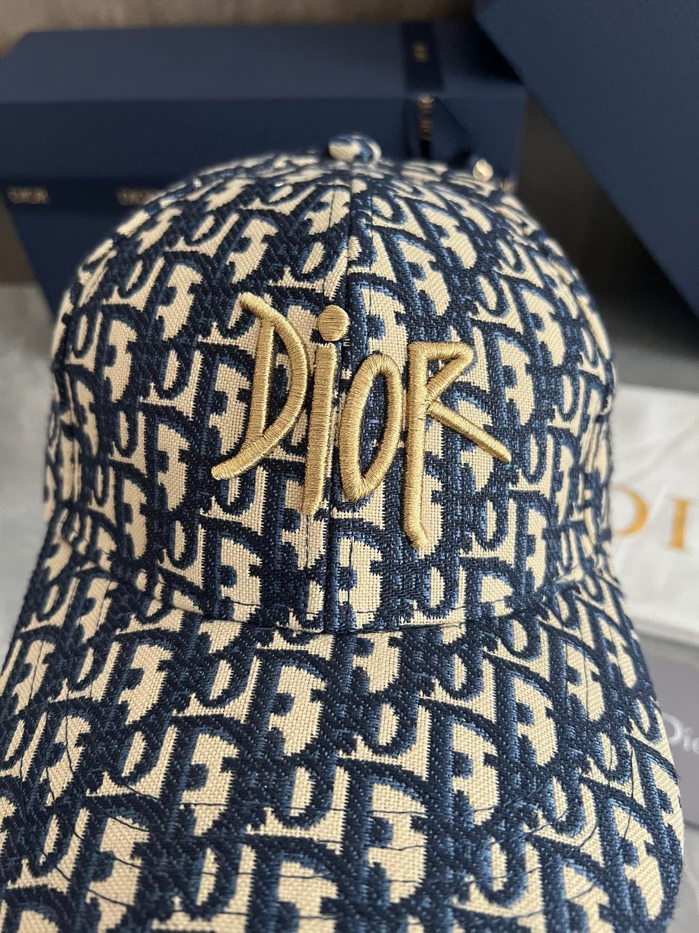Dior Oblique Baseball Cap with Gold Script Embroidery