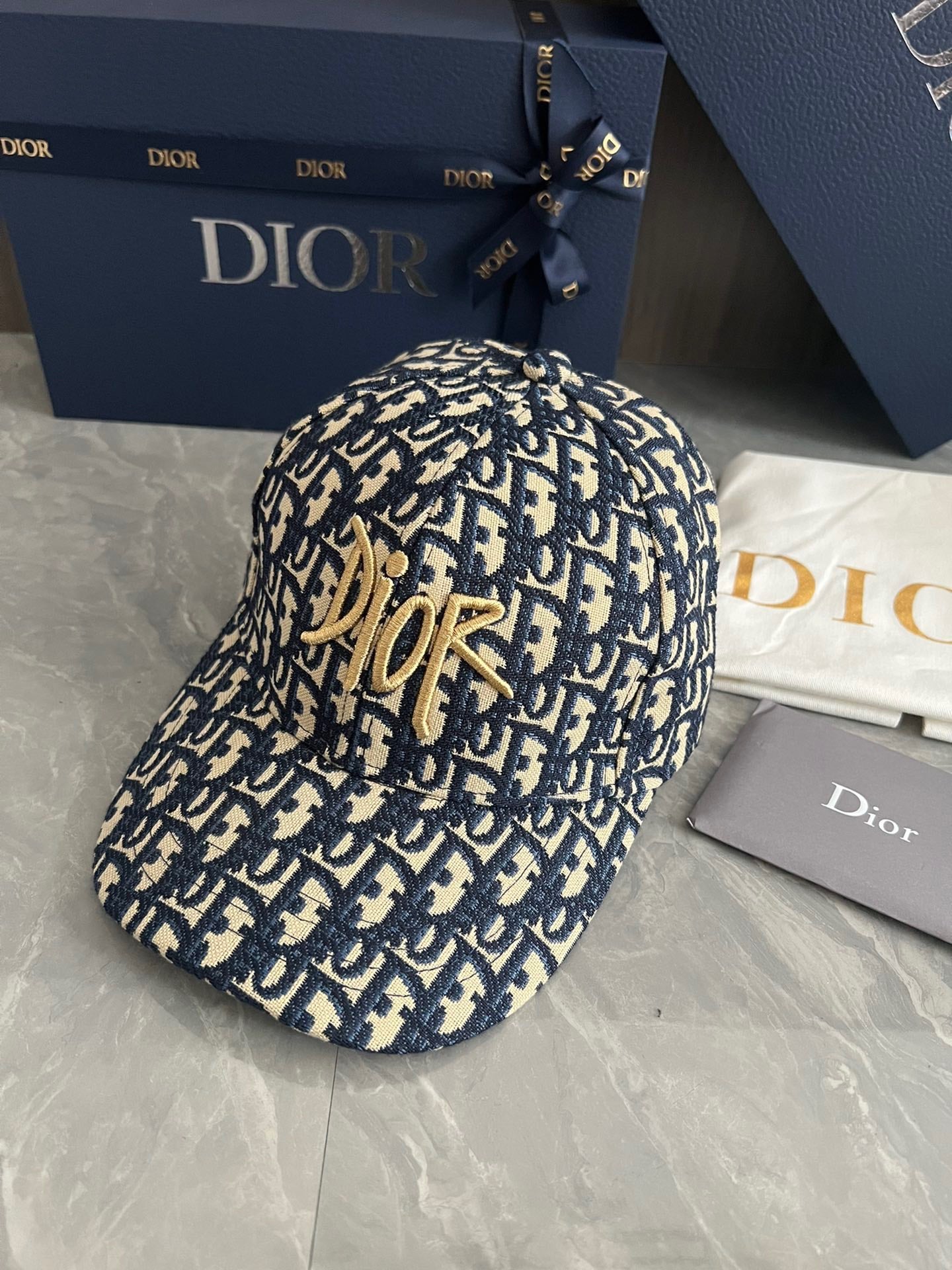 Dior Oblique Baseball Cap with Gold Script Embroidery