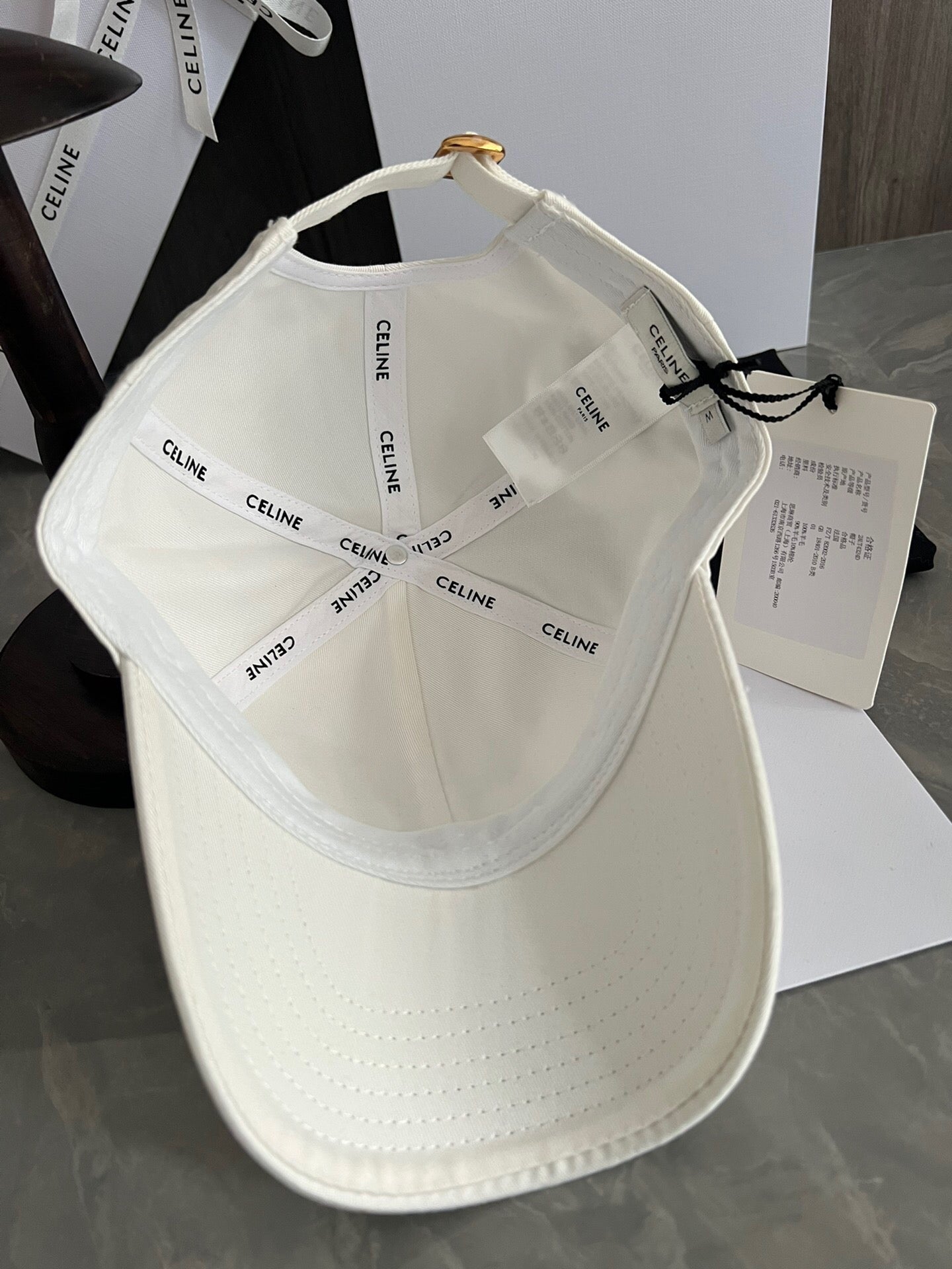 Celine Triomphe Baseball Cap in Cotton Gabardine – White & Black Edition