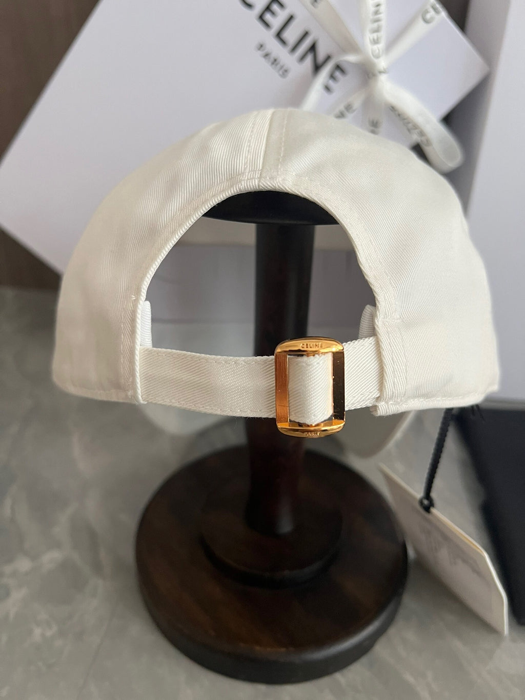 Celine Triomphe Baseball Cap in Cotton Gabardine – White & Black Edition