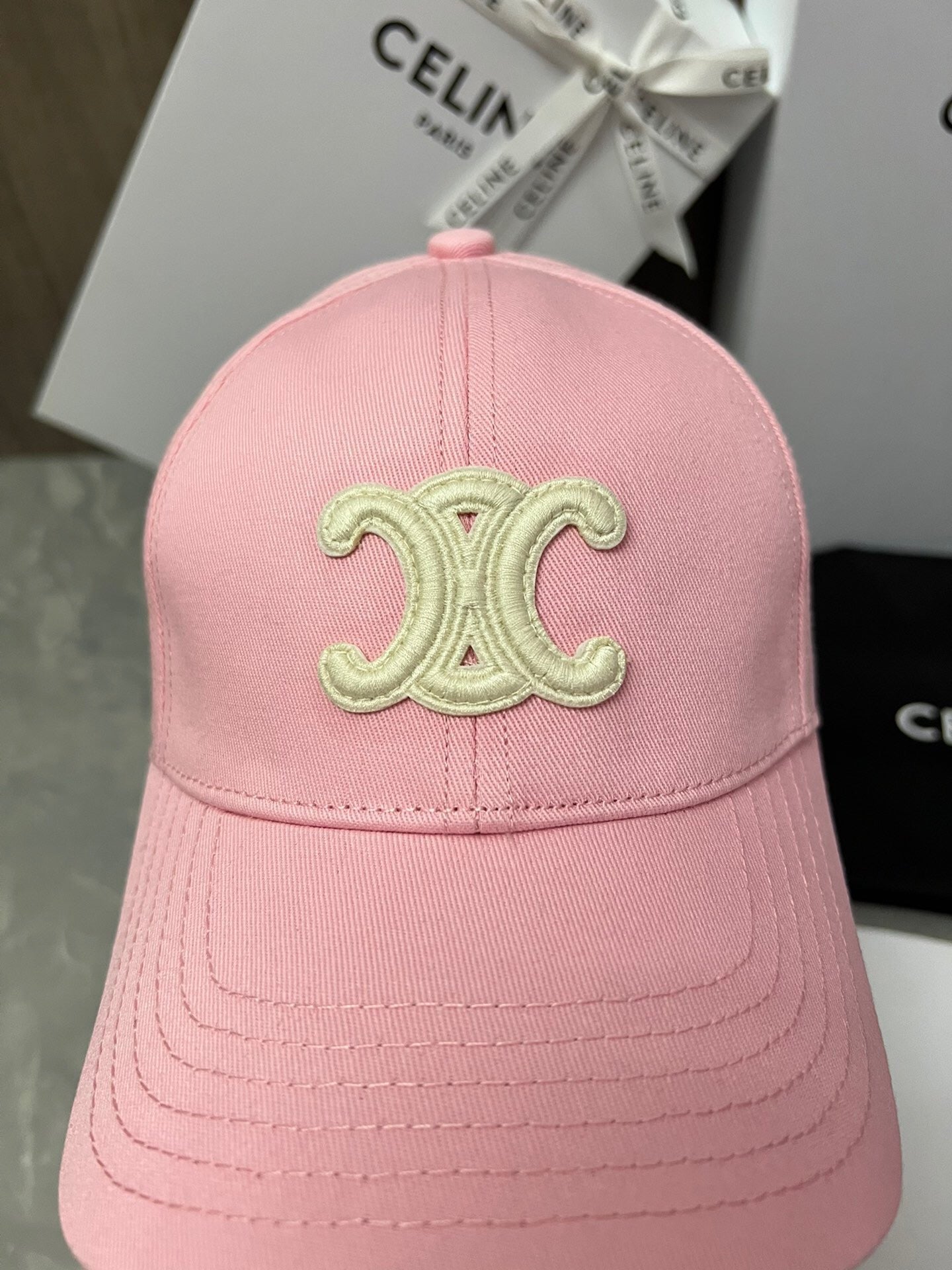 CELINE Triomphe Baseball Cap in Cotton Gabardine – Peony Pink