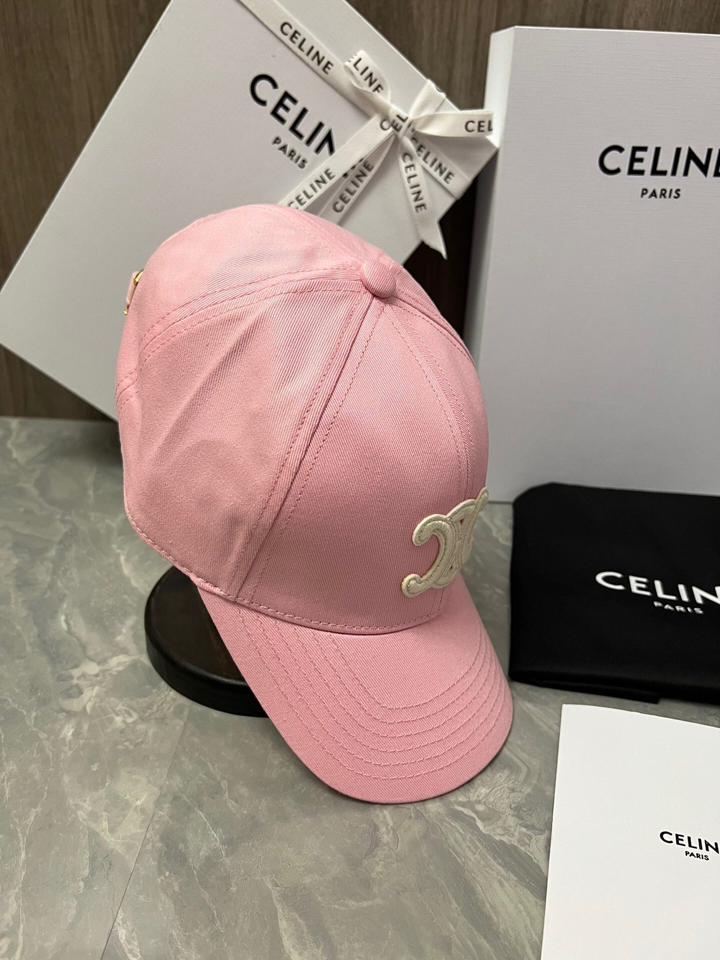 CELINE Triomphe Baseball Cap in Cotton Gabardine – Peony Pink