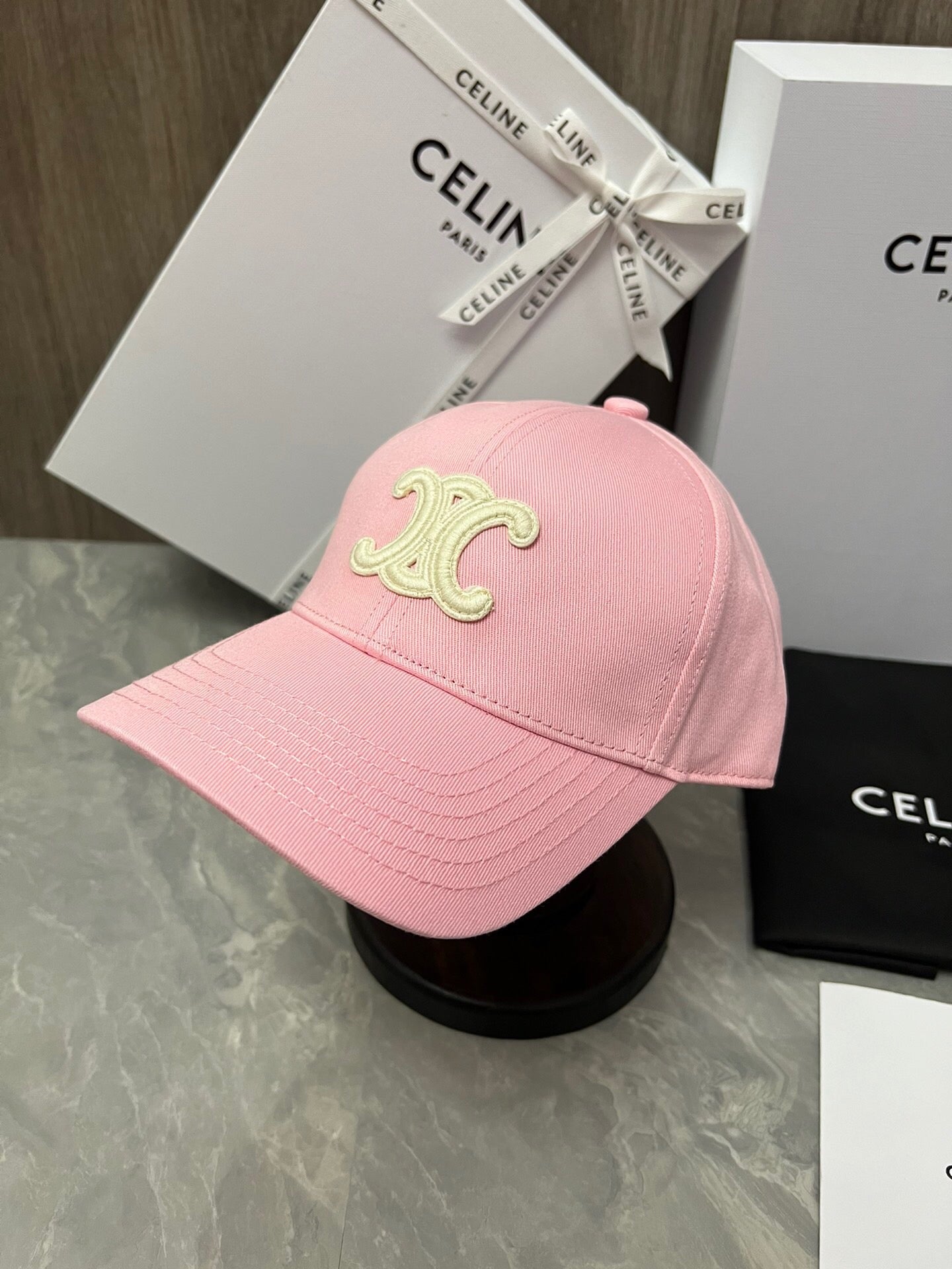 CELINE Triomphe Baseball Cap in Cotton Gabardine – Peony Pink